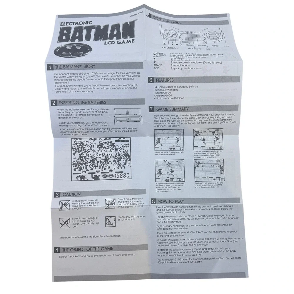 Tiger Electronics Electronic Batman LCD Game Model 7-799 Instruction Manual‎